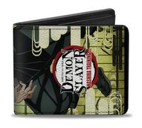 Demon Slayer Wallet, Bifold, Demon Slayer Sanemi Shinazugawa Sword Pose and Title Logo, Vegan Leather