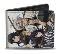 Demon Slayer Wallet, Bifold, Demon Slayer Three Character Group Pose and Title Logo White, Vegan Leather