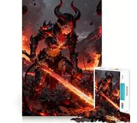 Demon Warrior with Fiery Sword Hard Jigsaw Puzzle for Adults 1000 Pieces Think Smart Serene Game Family Game Perfect Decor (38x26cm)
