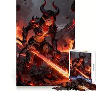 Demon Warrior with Fiery Sword Jigsaw Puzzle for Teenagers 1000 Pieces Strong Memory Calm Daily Joyful Challenge Xmas Gift (38x52cm)