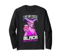 Demon Woman Coffee Lover Black Soul Halloween Funny Caffeine Long Sleeve T-Shirt