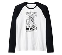 Demon Woman Coffee Lover Black Soul Halloween Funny Caffeine Raglan Baseball Tee