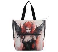 Demon Women Red Black Books Totes Book Bag for Boys Girls Adults Water-resistant Tote Bag Resuable Grocery Bag with Zipper for School Shopping Travel Rainbow