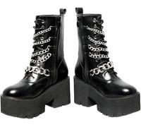 DEMONIA - Alaric Black Gothic Boots with Metal Chains - Size 5-5 cm Platform and 8 cm Heel