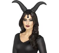 Demonic Queen Horns, On Headband, Black, With Lace - Dem Horns Black Large - demon queen horns black large headpiece gothic halloween fancy dress