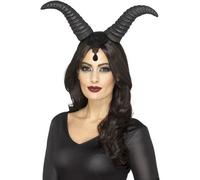 Demonic Queen Black Horns Fancy Dress Ladies Headband