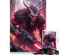 Demonic Warrior with Gun in Ruins 1000 Pieces Jigsaw Puzzles for Adults Focus Train Fade Resist Home Enjoyable Santa Present (50x75cm)