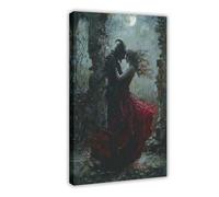Demons And Women Dancing Under The Full Moon Canvas Poster Wall Art Decor Print Picture Paintings for Living Room Bedroom Decoration 08x12inch(20x30cm)