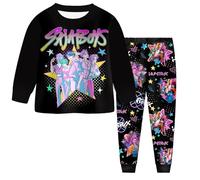 Demons Hunters Pyjamas Sets, Girls Long Sleeve 2 Pieces Pjs Set, Music Party Pajamas Nighties Cartoon Sleepwear for Kids, Kpop Kids Pyjamas Merch Clothes Long Sleeve Music Party Nighties A-black