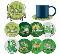 Demonwer 8 Pieces St. Patrick Gonme Diamond Painting Coasters with Holder DIY Cute St. Patrick Gonme Diamond Art Coasters 5d Irish Gonme Diamond Coasters for Beginners Adults St. Patrick's Day Gift