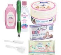 Demotologist Tested Baby Essentials - 100% Natural Coconut Oil, Baby Wipes, Baby Oil, Nappy Bags, Comb & Brush Set + Omoge Pen | Newborn Skincare | Gentle & Mild for Delicate Skin