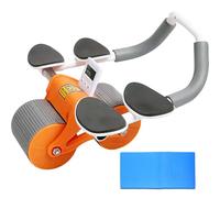 DEMPOWER Ab Roller with Elbow Support and Digital Counter, Automatic Rebound Abdominal Wheel with Knee Pad, Dual-Wheel Balance Core Trainer for Abs Arms Back and Chest, Home Gym Exercise Equipment