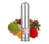 DEMPOWER Electric Grinder - Automatic, Refillable, Battery Operated Stainless Steel Spice Mills with Light - One Handed Push Button Peppercorn Grinders and Sea Salt Mills