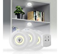 DEMPOWER Wireless Dimmable LED Puck Lights with Remote Control, AA-1030 Operated with 3 AA Batteries, Stick on LED Under Cabinet Lighting with Timer, Cool White and Warm White (3 Pack)