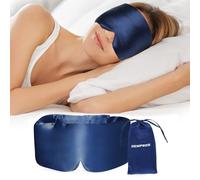 DEMPROS Mulberry Silk Sleep Mask for Side and Back Sleepers, Blackout Eye Mask for Sleeping for Women Men with Adjustable Wide Band, Comfortable Soft Pressureless Eye Cover for Sleeping in Large Size