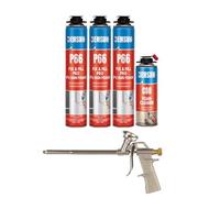 DEMSUN PU Foam Bundle Kit - 3X P66 Professional PU Gun Foam 750ml + C80 Foam Cleaner + Aluminium Foam Gun | Expanding Polyurethane Insulation & Cleaning Set