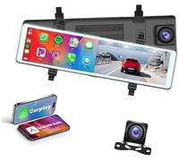 DEMULAX Mirror Dash Cam Wireless Carplay, for Android Auto 11.26 Touch Screen Rear View Backup Camera Front and Dual Cameras Voice Control Loop car mirror adjustment switch control, vehicle side