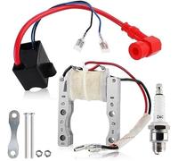 DEMULAX Performance 2-Wire Magneto Coil + Ignition Coil + Spark Plug Compatible with 49cc 50cc 60cc 66cc 80cc 2-stroke Engines Motorized Bicycle Motor Bike ATV Quad Scooter Car Ignition Coil CDI Unit