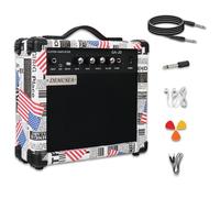 Demusea 20W Pro Watt Electric Guitar Amplifier Amp Practice Small Portable Travel Mini with Headphone Jack Aux Distortion Gain Treble Bass Volume Jack with 3 Meters Cable Audio Adapter Guitar Picks