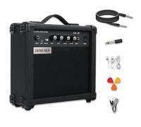 Demusea Electric Guitar Amplifier 20w Guitar Amp Starter Beginner Practice Small Portable Travel Headphone Aux Distortion Gain Treble Bass Volume Noiseless Cable Adapter Pick Aux Cable Earphone (BK)