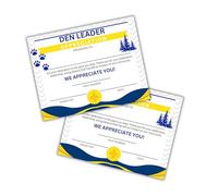 Den Leader Appreciation Certificate 30pk 8.5x11” Leadership Scout Pack Cub Events Ceremony Meeting Rank Advancement Volunteers
