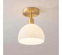 den Semi Flush Mount Ceiling Light Modern Minimalist Glass Lamp Fixture Copper Nordic Semi-Circular Vertical Stripes Lampshade for Hallway Porch Kitchen Bedroom Study