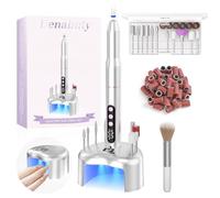Denabuty Cordless Electric Nail Drill File: 35000RPM Professional Nail Drill Machine with UV LED Nail Lamp Charging Base 2 in 1, Manicure Pedicure Kit E File for Acrylic Gel Dip Powder Polish Silver