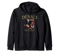 Denali Alaska Salmon Since 9000 BC Tan Letters Zip Hoodie
