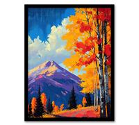 Denali Autumn Forest Alaska Mountain Landscape Framed Art Print Artery8 Orange A4