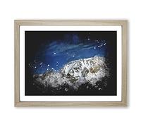 Denali Mckinley Mountain In Alaska Paint Splash Modern Art Framed Wall Art Print, Ready to Hang Picture for Living Room Bedroom Home Office Décor, Oak A3 (46 x 34 cm)