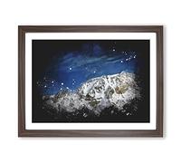 Denali Mckinley Mountain In Alaska Paint Splash Modern Art Framed Wall Art Print, Ready to Hang Picture for Living Room Bedroom Home Office Décor, Walnut A2 (64 x 46 cm)