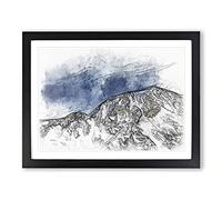 Denali Mckinley Mountain In Alaska Sketch Modern Art Framed Wall Art Print, Ready to Hang Picture for Living Room Bedroom Home Office Décor, Black A3 (46 x 34 cm)