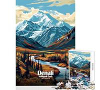Denali National Park Alaska Illustration 1000 Piece Jigsaws for Teenagers Puzzle Improve Attention Span And Focus Peaceful Relaxing Leisure Fun (50x75cm)