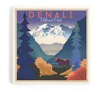 Denali National Park, Alaska, Mountain Scene, Lithograph (Absorbent Ceramic Coaster, Single, Cork Back, Kitchen Table Decor)