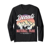 Denali National Park Alaska Retro Mountain Adventure Art Long Sleeve T-Shirt