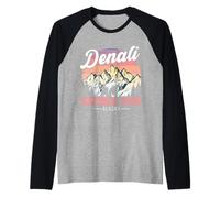 Denali National Park Alaska Retro Mountain Adventure Art Raglan Baseball Tee
