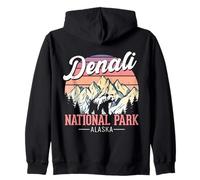 Denali NATIONAL PARK ALASKA Retro Mountain Adventure Art Zip Hoodie