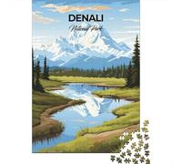 Denali National Park Jigsaw Puzzle 1000 Pieces, Peaceful Valley Travel Art, Interlocking Paper Pieces for Travel Lovers, Screen-Free Fun, Gift Idea, 52x38cm/1000pcs