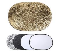 Denash 5 In 1 Portable Folding Lighting Diffuser Reflector for the Filling Light of Interior Portraits and Outdoor, Nylon Fabric Material, White Silver Gold Light, 100x150cm
