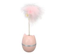 Denash Cat Feather Toy, Interactive Funny Cat Shape Base with Bell and Real Animal Feather, Roly Poly Design for Indoor Cats Kitten (Pink)