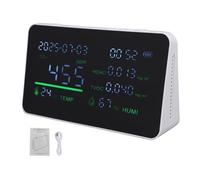 Denash CO₂, HCHO, TVOC, Temperature and Humidity Detector with LCD Color Screen, 5 in 1 Air Quality Monitor for Homes, Offices, Classrooms, Built in 2000mAh Battery, Real Time