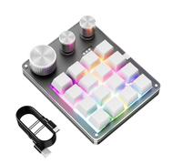 Denash Custom Mechanical Keypad, 16 Key Programmable Macro Pad with 3 Knobs, Wired RGB LED Backlit Gaming Keyboard for Work, Gaming (White)