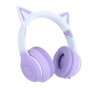 Denash Cute Cat Ear Headset, Wireless Foldable Headphone with LED Light Detachable, Bluetooth Cute Ear Headset for PC Mobile Phone Gaming (Purple)