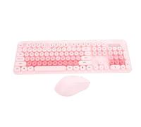 Denash Cute Wireless Keyboard and Mouse Combo, 2.4GHz Retro Typewriter Style Round Keycaps with Numeric Keypad and Quiet Click Mouse, for PC Laptop Desktop 10 8 7 Vista (Pink)