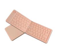 Denash Foldable Bluetooth Keyboard, 67 Keys Folding Wireless Portable Keyboard with Stand, Ultra Slim Rechargeable Travel Keyboard for Phone Tablet Laptop (Pinkish)