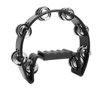 Denash Half Moon Tambourine, Black Cat Shape Handheld Tambourine with Non Slip Handle, Single Row Jingle Bells for Party Music Class Performance
