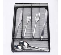 Denash Kitchen Drawer Organizer, Carbon Steel Mesh Wire Cutlery Tray with Anti Slip Feet for Spoons Forks Utensils Storage (Black)