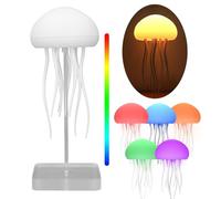 Denash LED Jellyfish Lamp,Voice Control Jellyfish Night Light with 9 Dancing Legs,RGB Gradient Rechargeable Swimming Jellyfish Bedside Lamp for Bedrooms Home Deco Party (Hanging + Base)