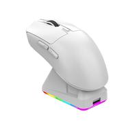 Denash Lightweight 3 Mode Gaming Mouse with Charging Dock, RGB Light, Wired 2.4G BT Connection, Fast Charging Magnetic Base, 7 Buttons, Sticker Decals (White)
