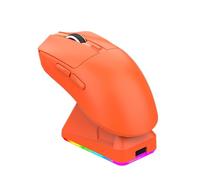Denash Lightweight 3 Mode Gaming Mouse with Charging Dock, RGB Light, Wired 2.4G BT Connection, Fast Charging Magnetic Base, 7 Buttons, Sticker Decals (Orange)